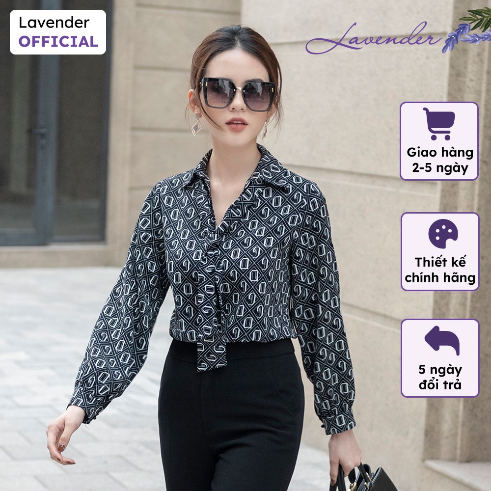 Áo sơ mi công sở nữ LAVENDER cổ đức phối vạt tay dài cao cấp A2402