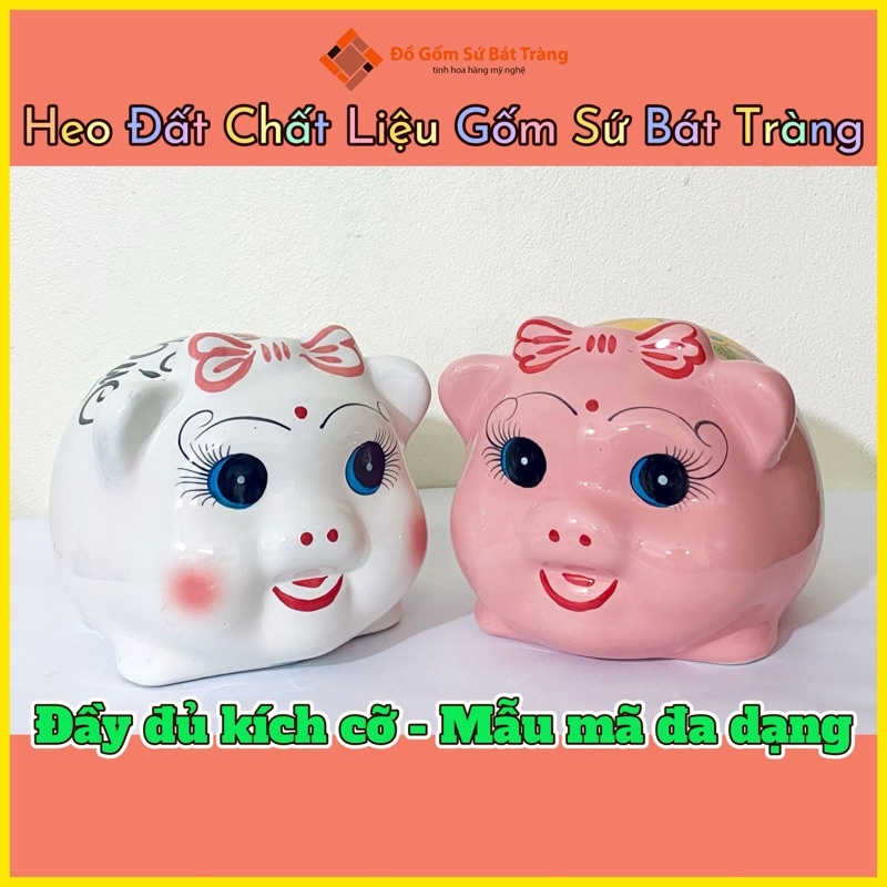 Lợn đất tiết kiệm Size to, heo đất đựng tiền đeo nơ chất liệu Sứ cao cấp