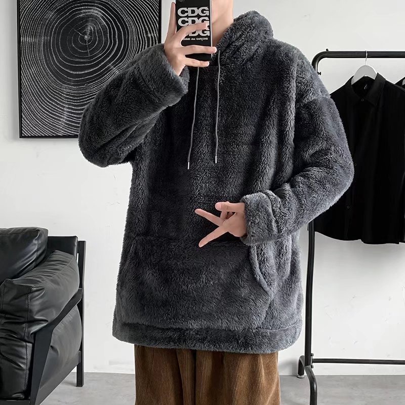 Áo Hoodie Lông Cừu Dáng Rộng Phong Cách Hong Kong Cá Tính Cho Nam