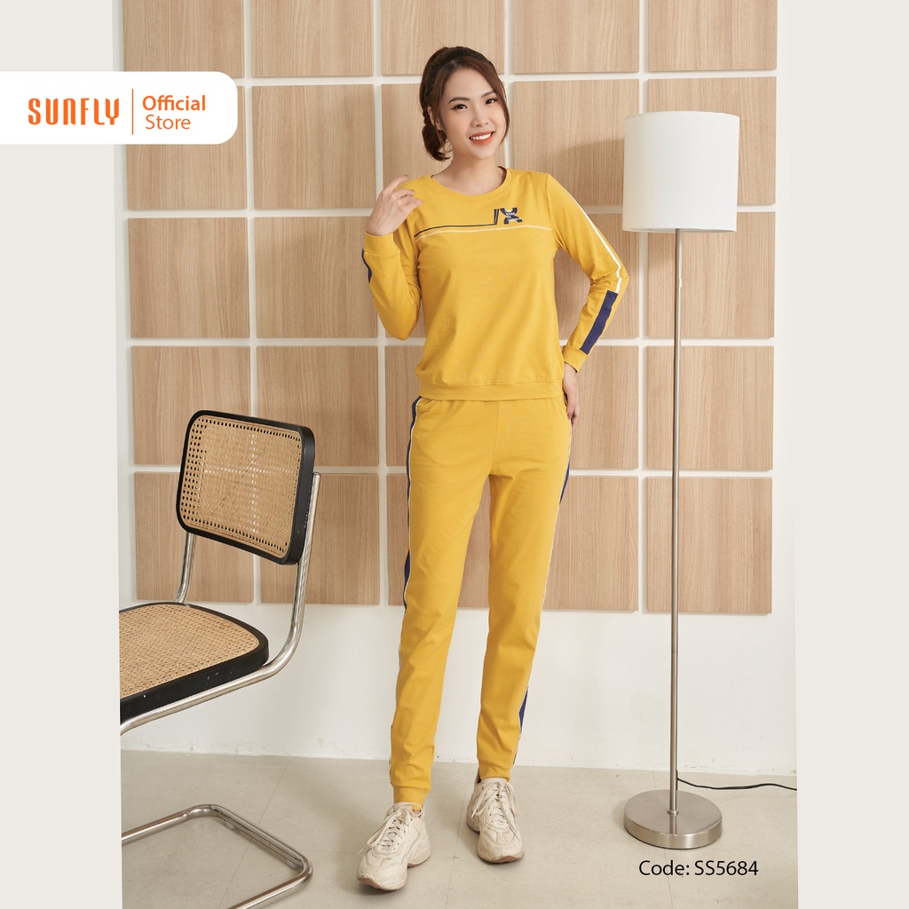 Bộ đồ mặc nhà nữ thể thao cotton SUNFLY áo dài, quần dài SS5684