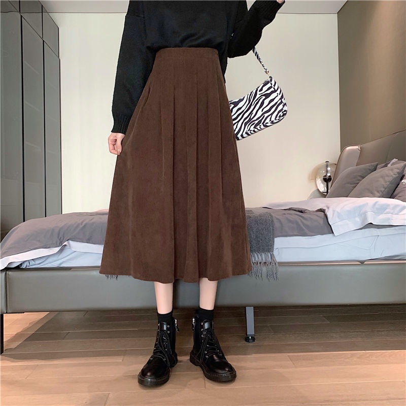 IELGY IELGY Chân Váy Lửng Vải Nhung Phong Cách retro Thời Trang Cho Nữ