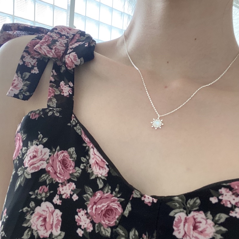 Dây Chuyền Bạc Nữ Hình Hoa Tuyết Đá Moonstone Nhận Tạo 100% Bạc Ý S925 Cao Cấp, Dây Chuyền Đá Xanh Hoa Tuyết