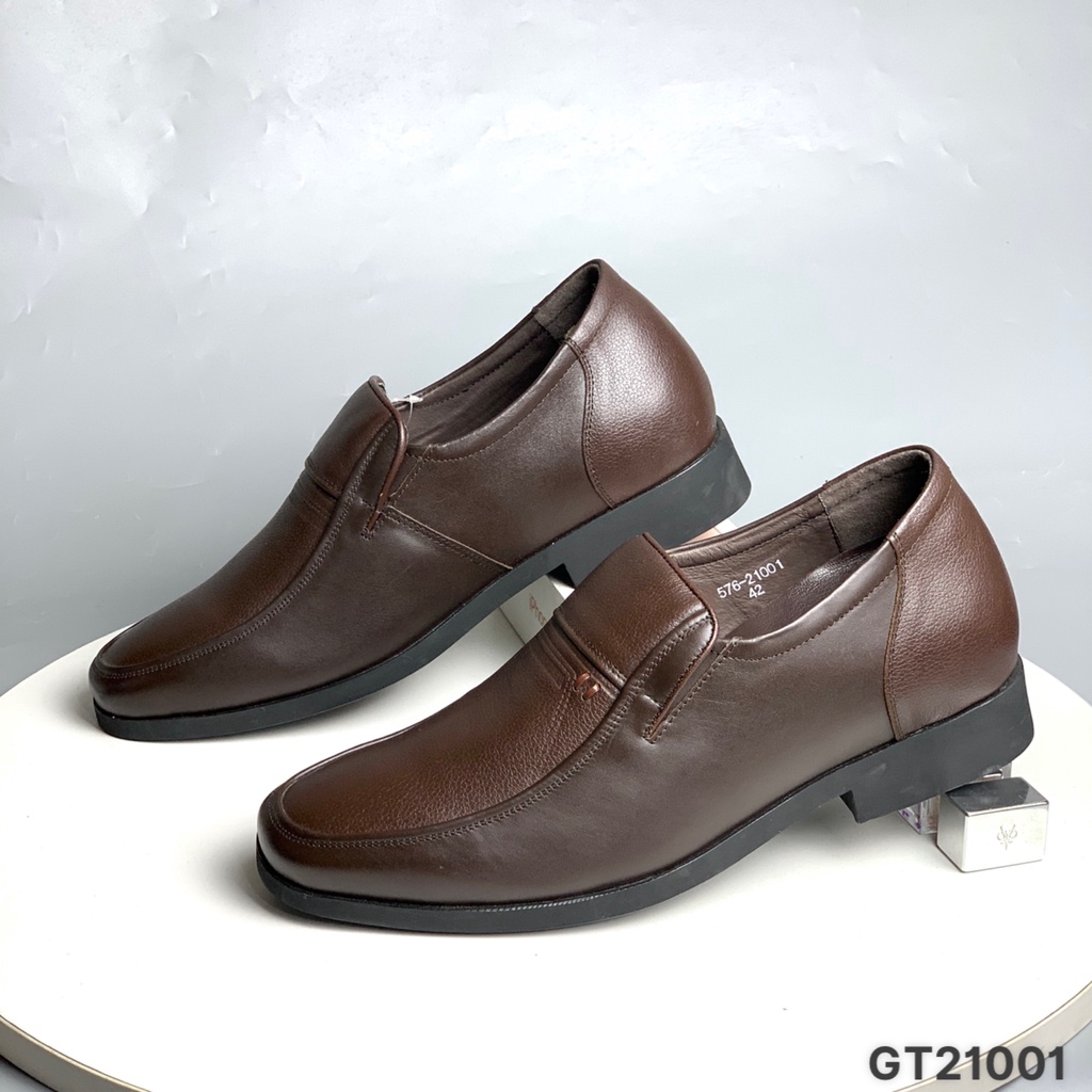 Giày công sở nam BQ ❤️FREESHIP❤️ Giày lười trung niên ông già da bò mũi vuông trơn GT21001