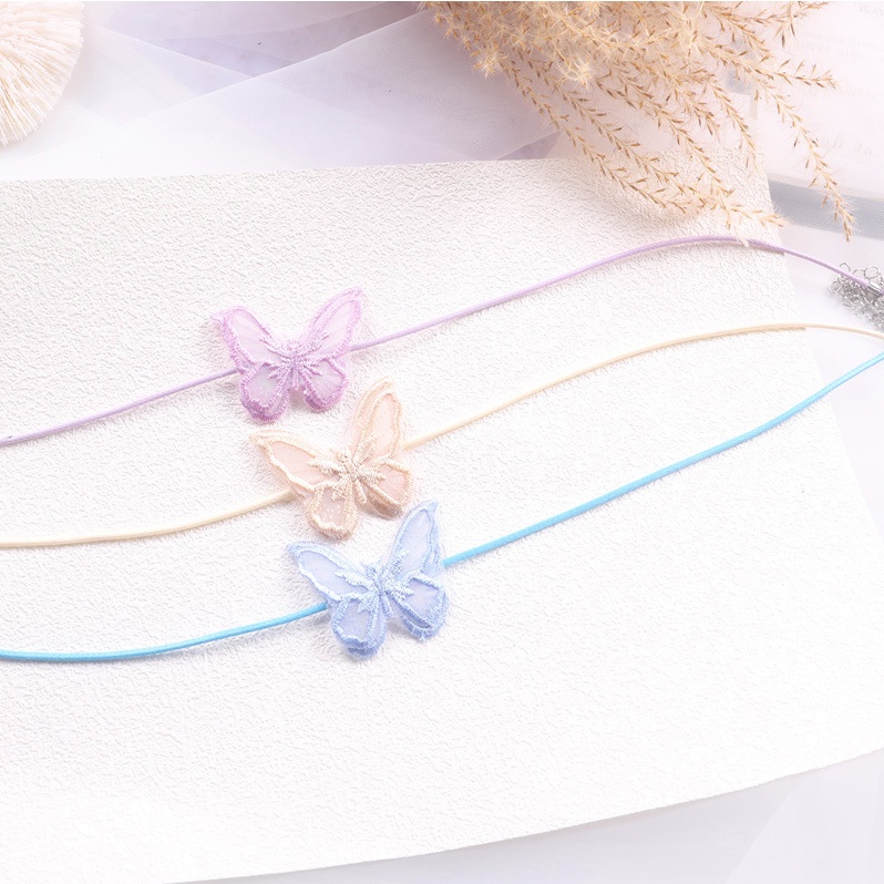 Vòng cổ dây chuyền choker nữ vải ren mặt hồ điệp nhiều màu phong cách hàn quốc cá tính