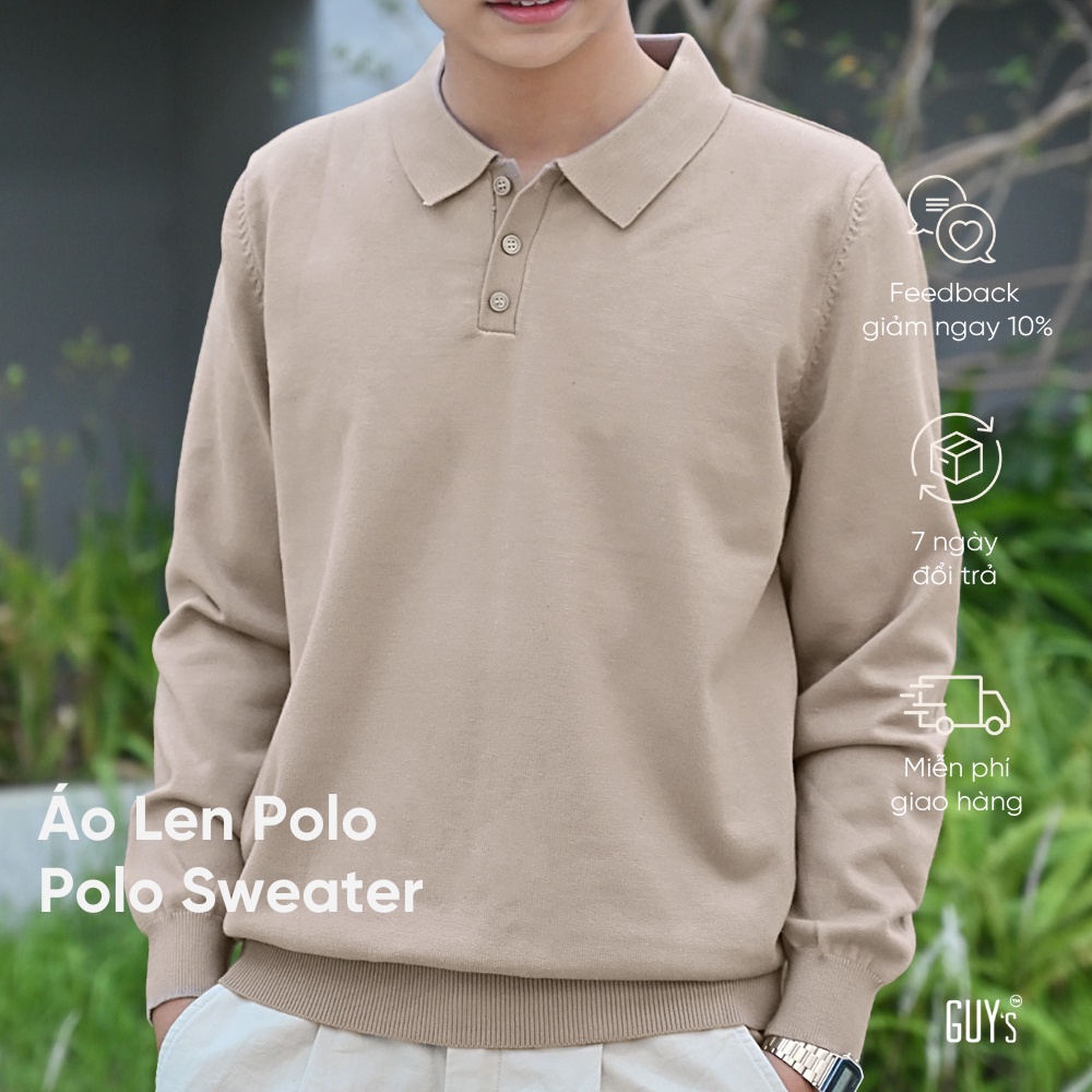 Áo Polo Len Dài Tay Có Cổ Basic Unisex GUY's Closet - Áo Sweater Polo Chất Cotton Mềm Mại Giữ Nhiệt, Form Regular Fit