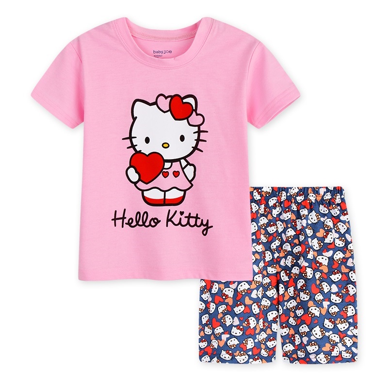 Bộ Đồ Ngủ Tay Ngắn In Hình Hello Kitty Dễ Thương Dành Cho Bé Gái