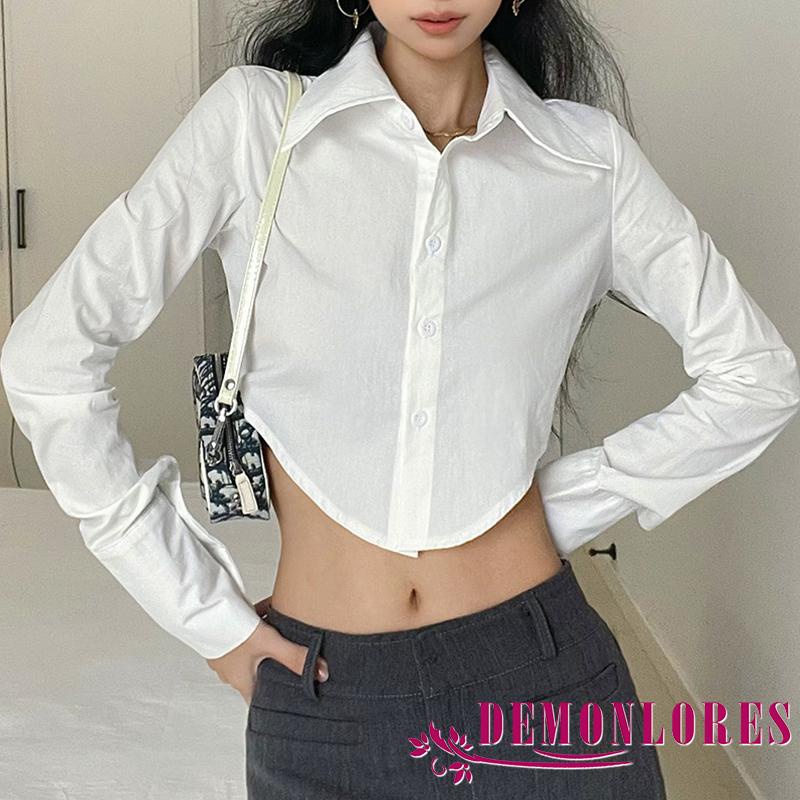 Áo Sơ Mi Tay Dài Dáng Rộng Màu Sắc Trơn Cài Nút Thời Trang Xuân Thu Dành Cho Nữ