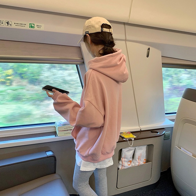 Áo nữ XINLANYASHE dáng rộng có mũ trùm đầu in chữ đơn giản