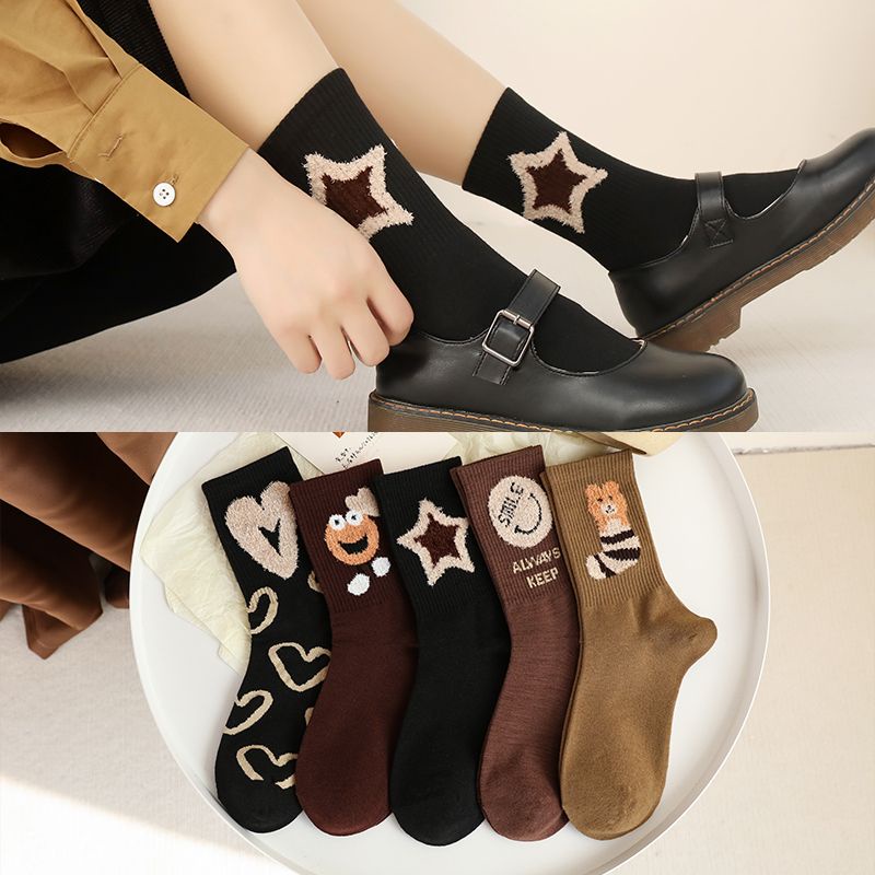 Bán Chạy#Tất Cotton Cổ Cao Màu Sắc Cà Phê Thời Trang Thu Đông Xinh Xắn Cho Nữ