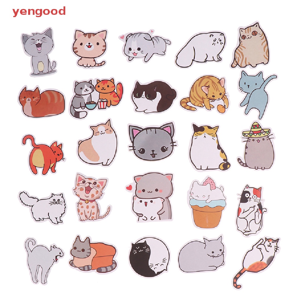 Set 50 Miếng Dán Hình Mèo Hoạt Hình Dễ Thương Trang Trí Laptop / Điện Thoại / Ván Trượt / Xe Hơi