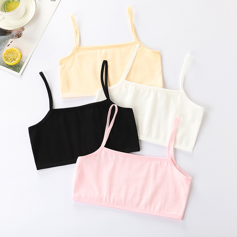 Áo Ngực Cotton Màu Trơn Hai Lớp Hàng Mới Dành Cho Thanh Thiếu Niên / Trẻ Em Gái 8-14 Tuổi
