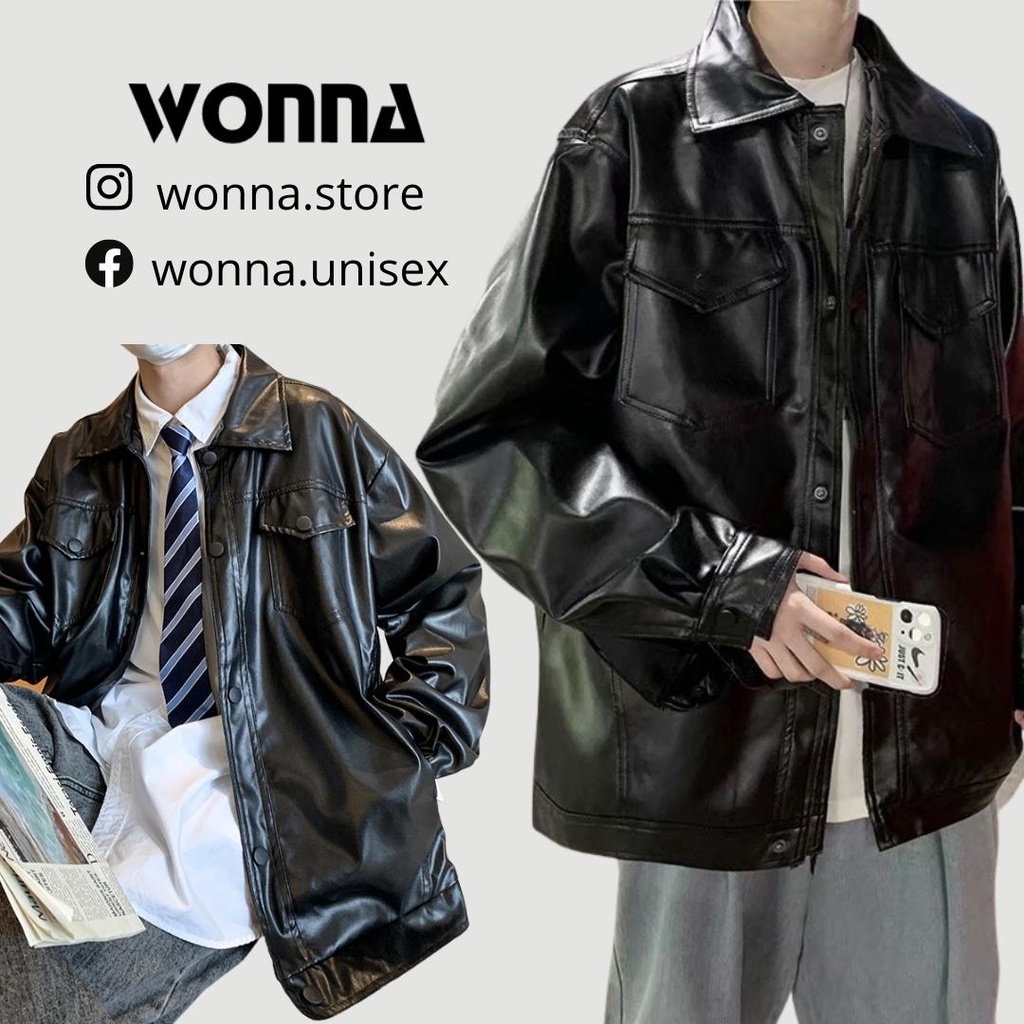 S-3XL ÁO DA PU NAM UNISEX JACKET FORM BASIC MÀU ĐEN ÁO KHOÁC DA THỜI TRANG DÀNH CHO NAM NỮ