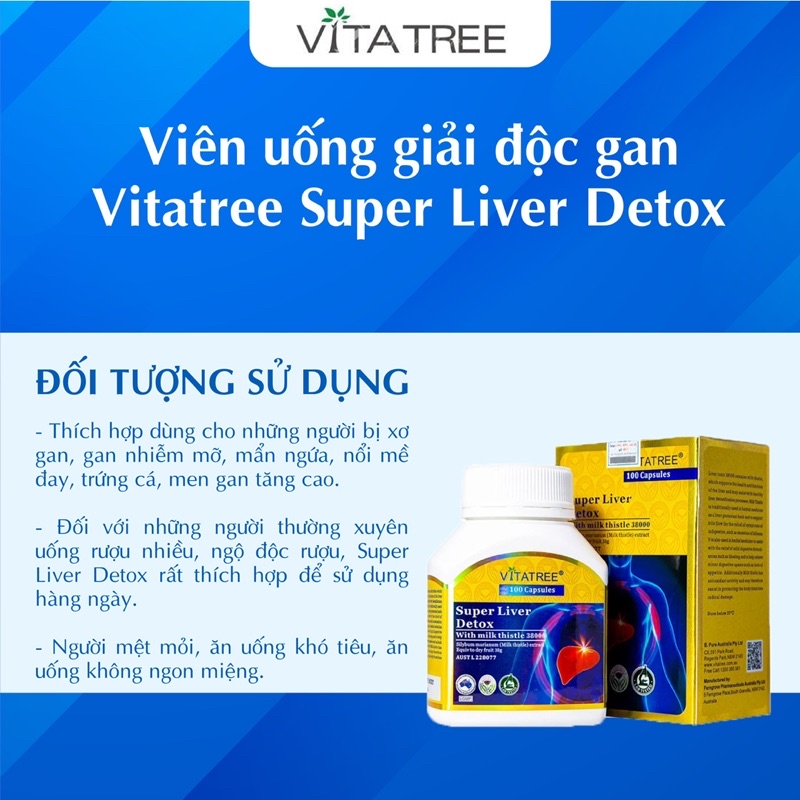 Viên uống thải độc gan Vitatree Super Liver Detox tăng cường chức năng gan hộp 100 viên