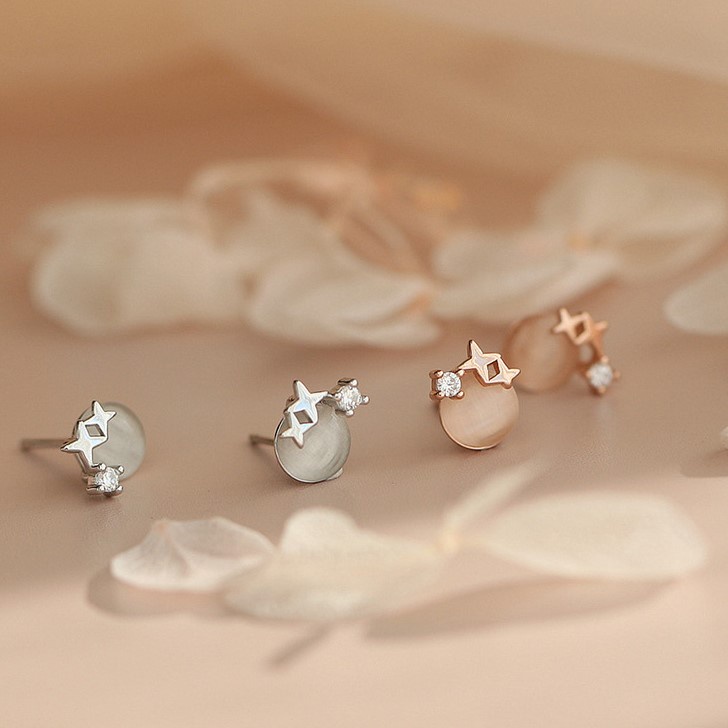 Bông Tai Thời Trang Hình Mắt Mèo &amp; Ngôi Sao Kiểu Hàn Quốc Chất Lượng Cao Cho Nữ