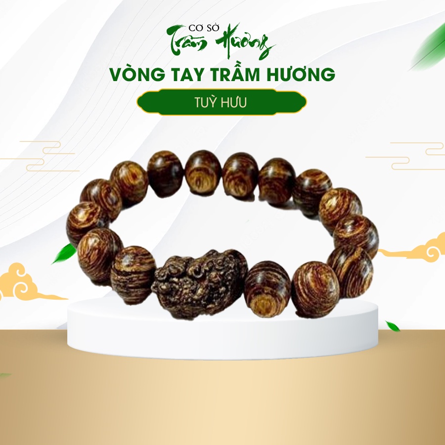 Vòng tay Trầm hương mix Tùy Hưu sánh chìm hoàn toàn tự nhiên