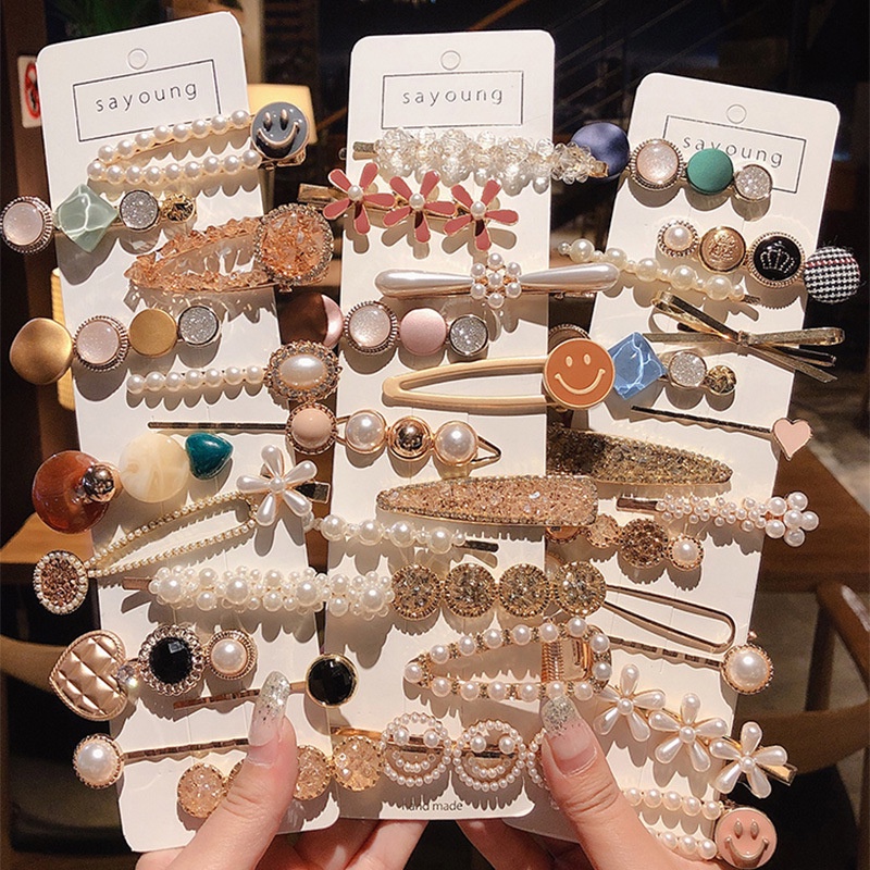 Set 2-7 Kẹp Tóc Đính Đá Phong Cách Hàn Quốc Sang Trọng Cho Nữ