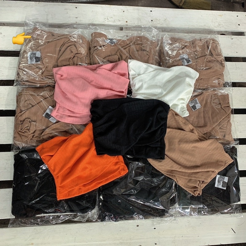 Có mút ngực Áo ống chất vải thun gân len đắp chéo có mút ngực