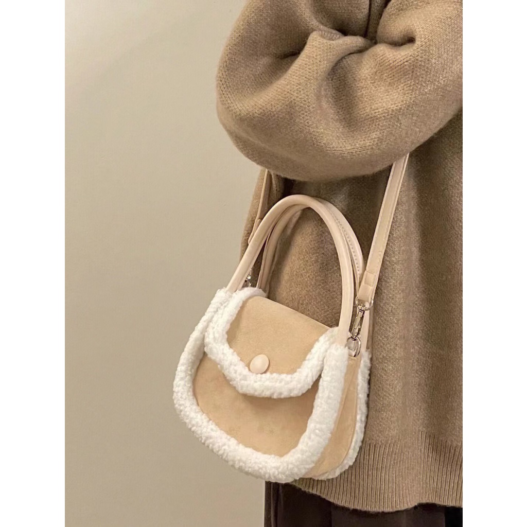 Túi Đeo Chéo Lông Cừu Hình Vuông Cỡ Nhỏ Phong Cách Hàn Quốc Thời Trang Cho Nữ