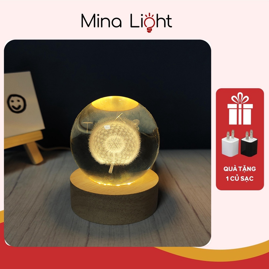 Quả cầu pha lê phát sáng, đèn ngủ 3d để bàn đèn led trang trí phòng ngủ phòng khách siêu dễ thương