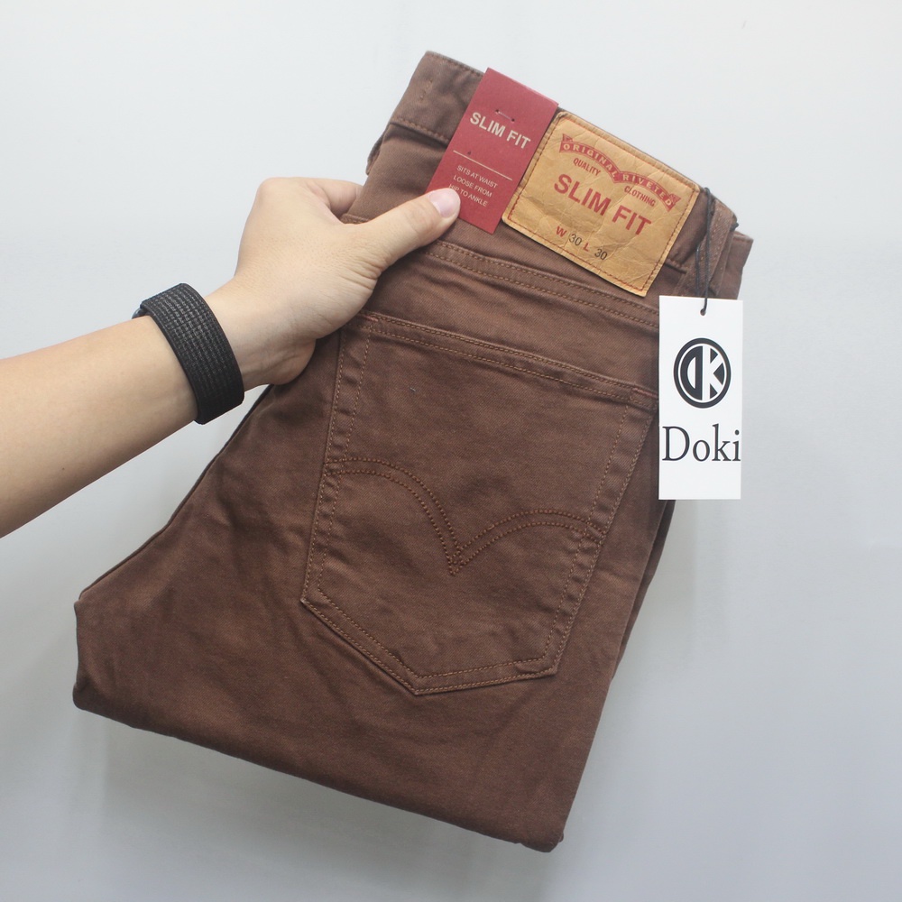 Quần Kaki Jean - Doki cao cấp co giãn 4 chiều, quần kaki nam màu nâu đậm trơn dáng ôm chất vải dầy dặn mềm mịn