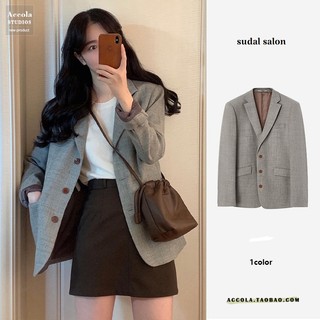 Áo khoác blazer MORAN màu xám xanh style công sở Hàn Quốc trẻ trung đơn giản