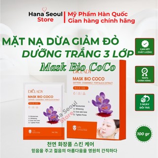 Mặt nạ dừa Bio Coco 3 lớp Dr Lady giảm đỏ chăm sóc da dưỡng ẩm dưỡng trắng phục hồi da mặt 1 hộp 5 gói