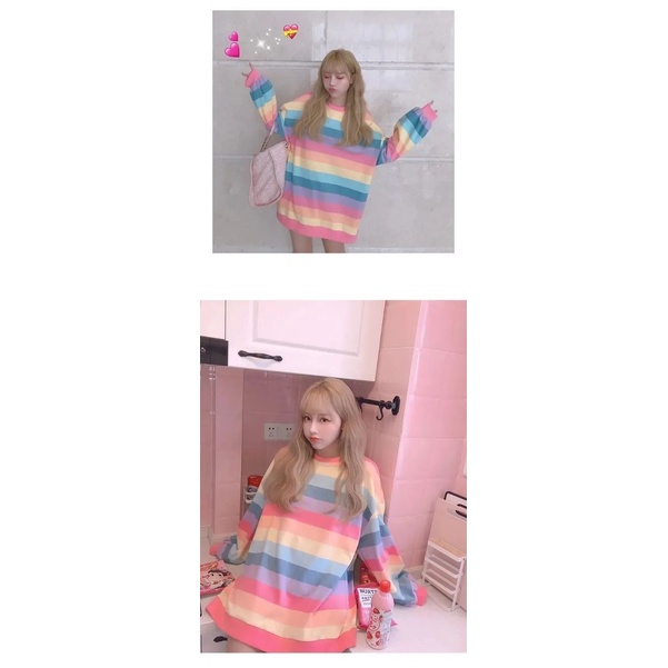 Áo Thun Nữ Dài Tay Sọc Ngang Thời Trang Hàn Quốc