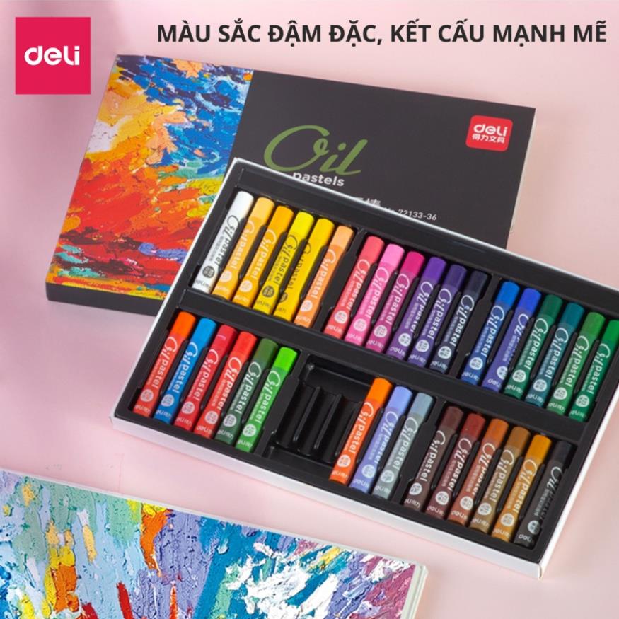 Bút sáp dầu oil pastel cao cấp trang trí sổ tay vẽ tranh tô màu chuyên nghiệp cao cấp học sinh Deli 12/24/36 Màu 72133 .