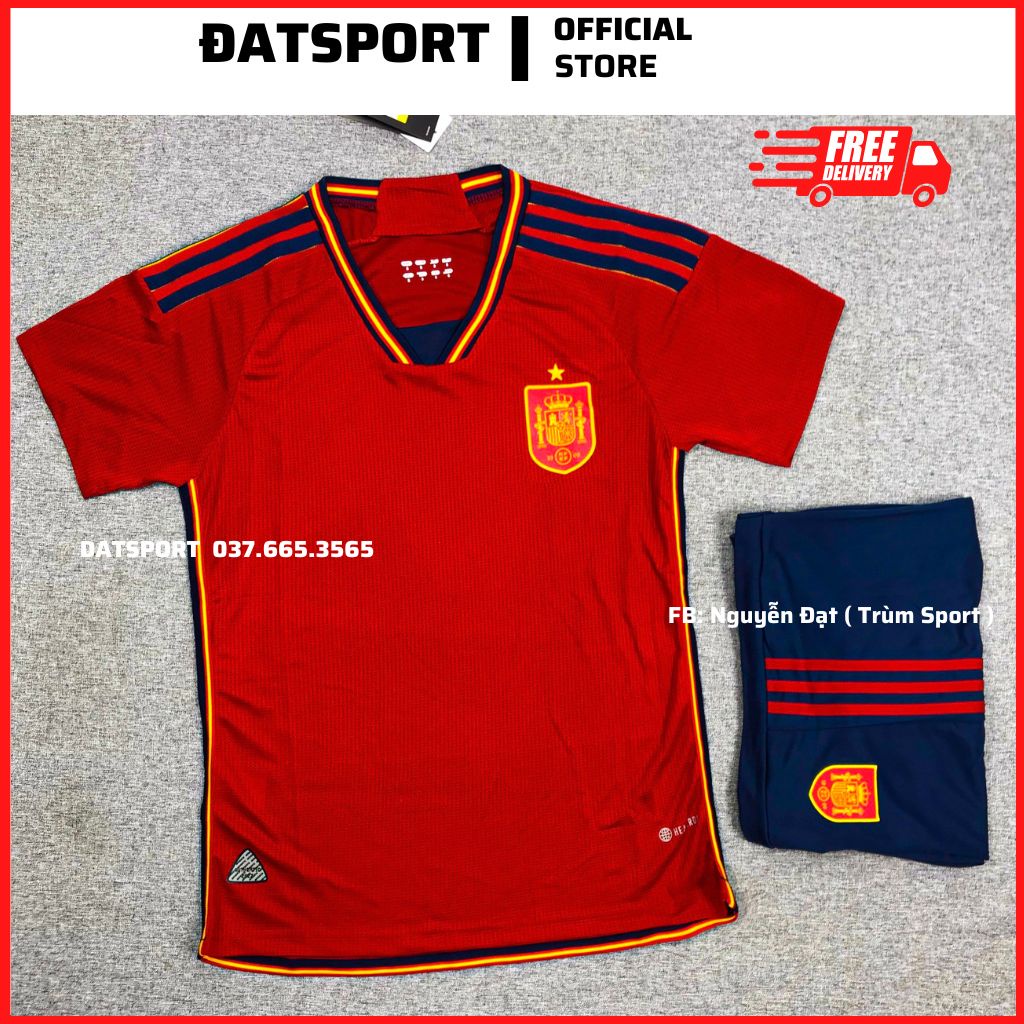 (Hàng Xịn) Bộ quần áo bóng đá Đội Tuyển TÂY BAN NHA Đỏ Sân Nhà WC 2022 Vải Thái Lỗ Siêu Cấp. Cam Kết Y Hình 100%