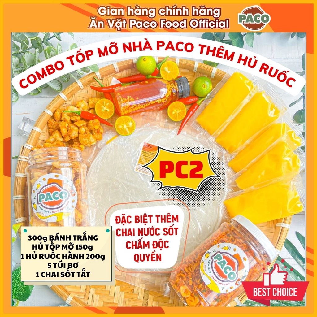 Mới combo DA GÀ/DA HEO/TỐP MỠ ăn kèm bánh tráng phơi sương kèm chai sốt và túi bơ độc quyền Paco Food