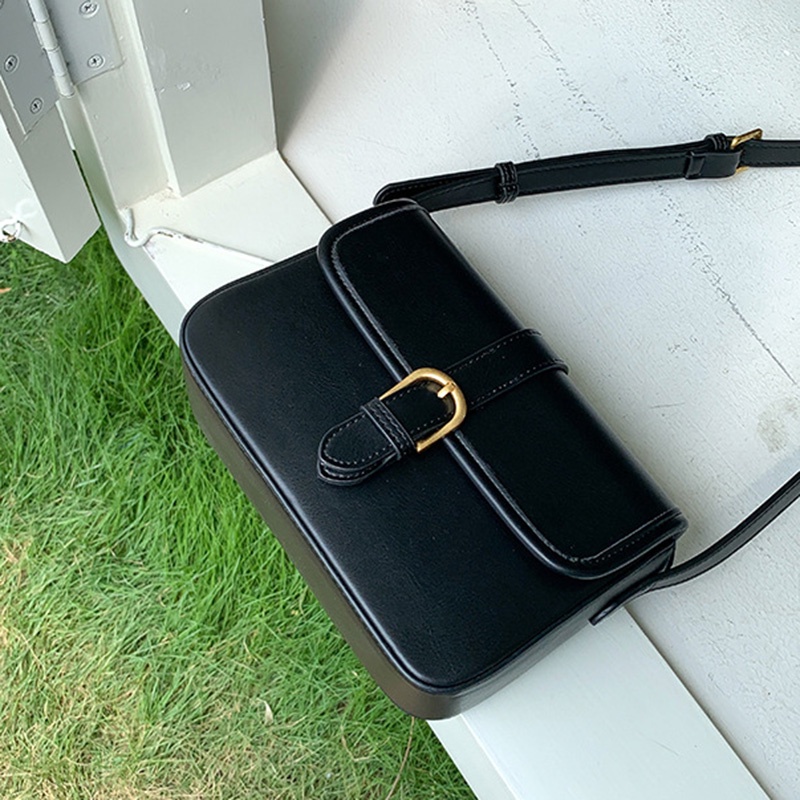Túi Đeo Chéo Nắp Lật Màu Trơn Phong Cách Hàn Quốc Cổ Điển Cho Nữ
