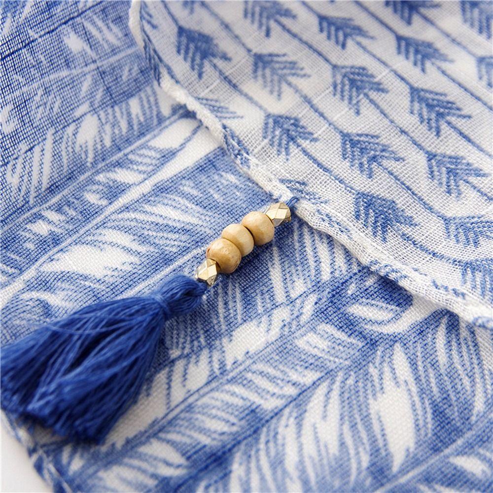 Wmes15h Khăn Choàng Cotton Lanh Cỡ Lớn In Họa Tiết Hạt Gỗ Phối Tua Rua Phong Cách Bohemian Đơn Giản