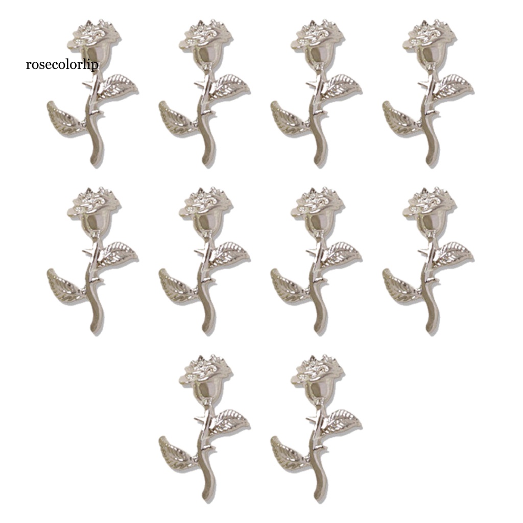 Set 10 Phụ Kiện Trang Trí Móng Tay 3D Hình Hoa Hồng Màu Sắc Tươi Sáng Lâu Trôi