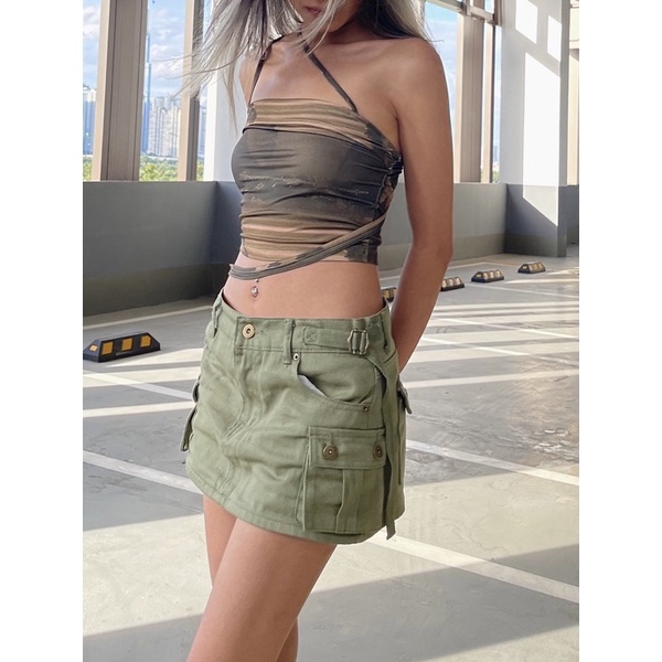 Chân váy cargo mini skirts màu xanh rêu