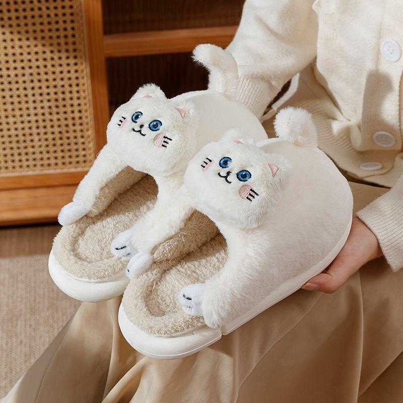 Dép Bông Mèo Con Ôm Chân 3D Nổi Có Đuôi DP86