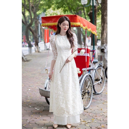 Áo dài ren TRIPBLE T DRESS phối cổ ngọc tay dài sang trọng - size XS/S/M/L - MS05ML