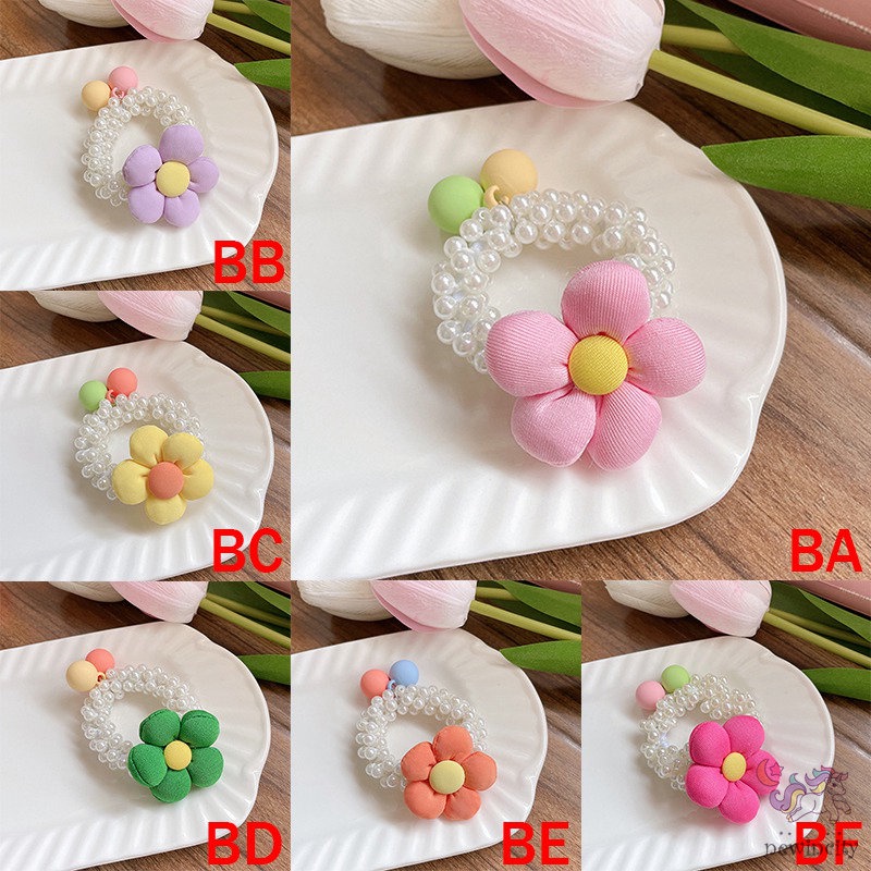 Dây Cột Tóc Cao Su Đính Hoa Và Ngọc Trai Phong Cách Hàn Quốc Cho Bé Gái