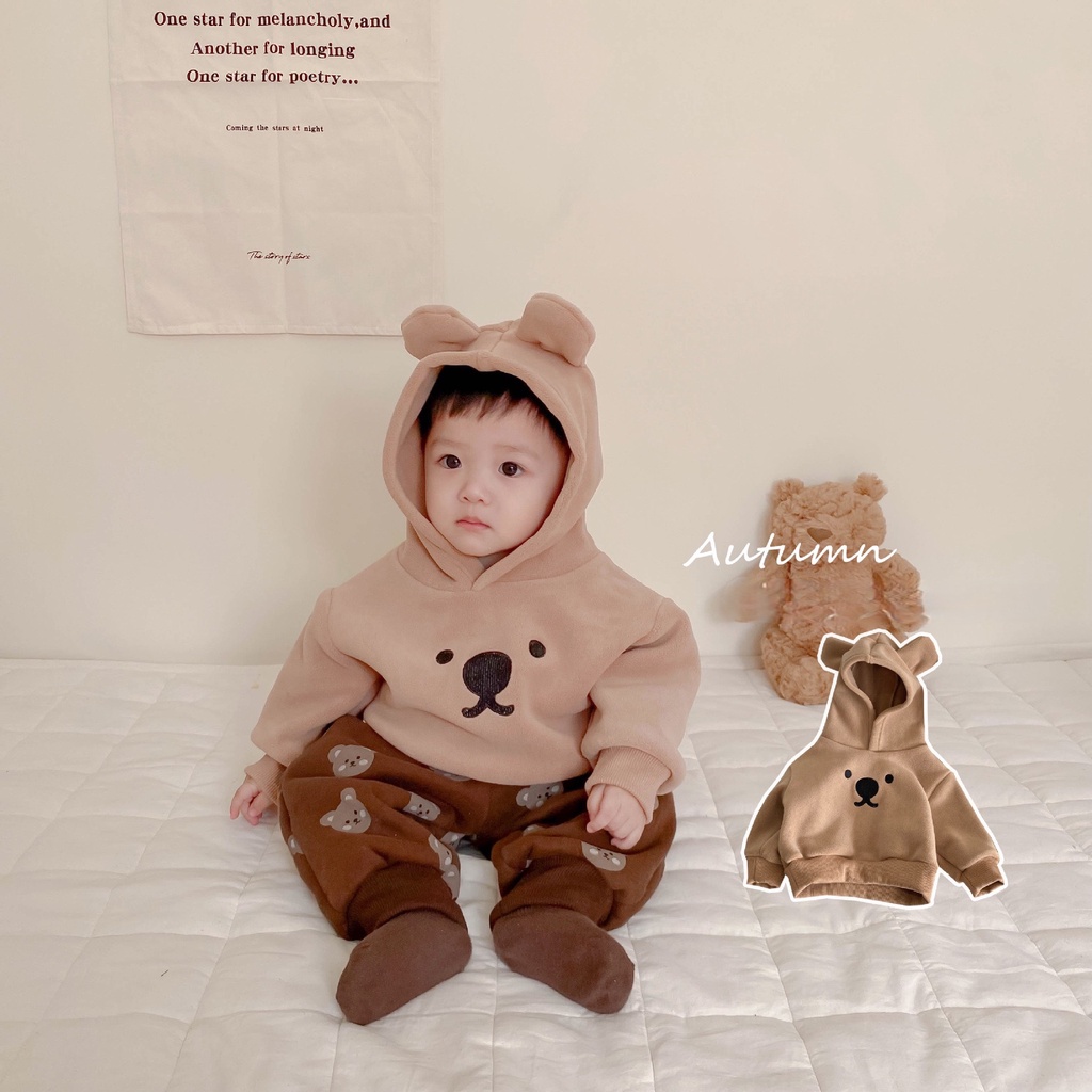 [CƯNG XỈU] ÁO HOODIE GẤU 2 MÀU SIÊU DỄ THƯƠNG CHẤT LIỆU NỈ BÔNG ẤM ÁP CHO BÉ YÊU