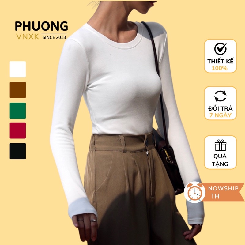 Áo phông nữ dài tay cổ tròn PHUONGG chất cotton borip cao cấp dày dặn đủ size 40-65kg