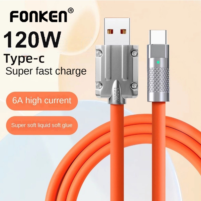 Cáp sạc Fonken USB Type C 120W 6A siêu nhanh cho Xiaomi Huawei Samsung