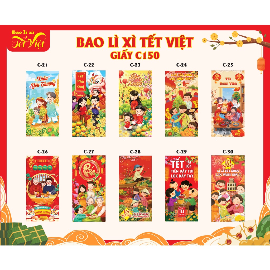 COMBO 100 CÁI BAO LÌ XÌ TẾT QUÝ MÃO 2023 GIẢ RẺ, XỊN XÒ