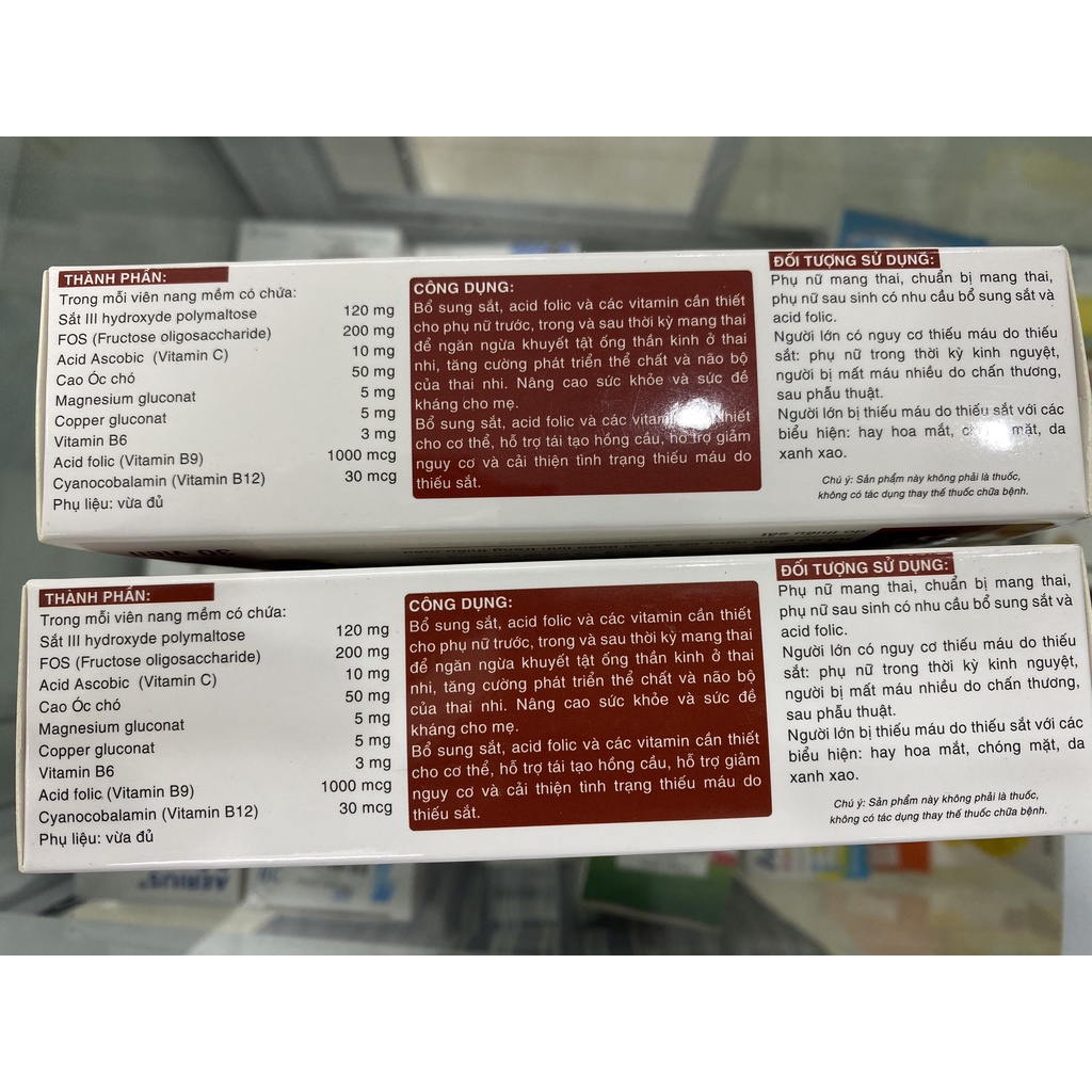 Viên uống bổ sung sắt và acid folic Fefolic plus hộp 30 viên giúp nâng cao sức đề kháng, giảm tình trạng thiếu máu