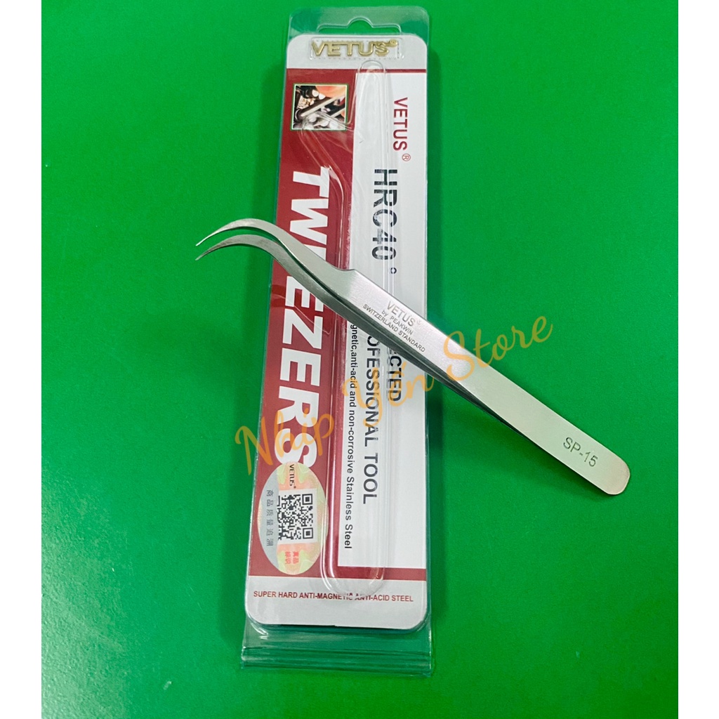 Nhíp Nhặt Lông Yến Chữ Nổi Vetus SP15 Đầu Cong, Nhọn Đều, Chất Lượng Tốt