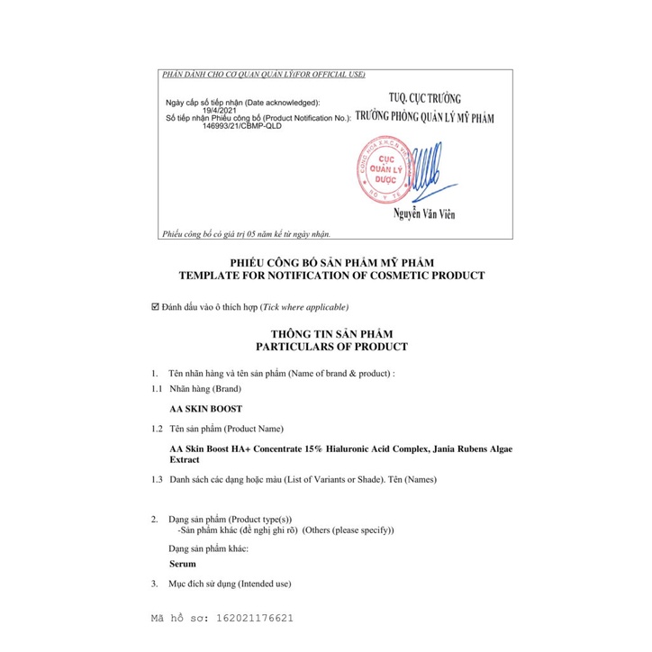 Serum Cấp Ẩm Và Làm Mịn Da HA+ AA Cosmetics Skin Boost HA+ Chính Hãng,Trẻ Hóa Sáng Mịn Hồi Phục Làn Da, Lọ 30ml - Dr. Nh