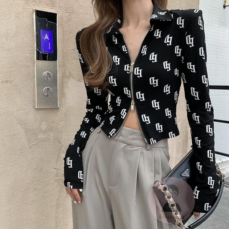 Áo Thun Dài Tay Khóa Kéo Trước Thời Trang Nữ