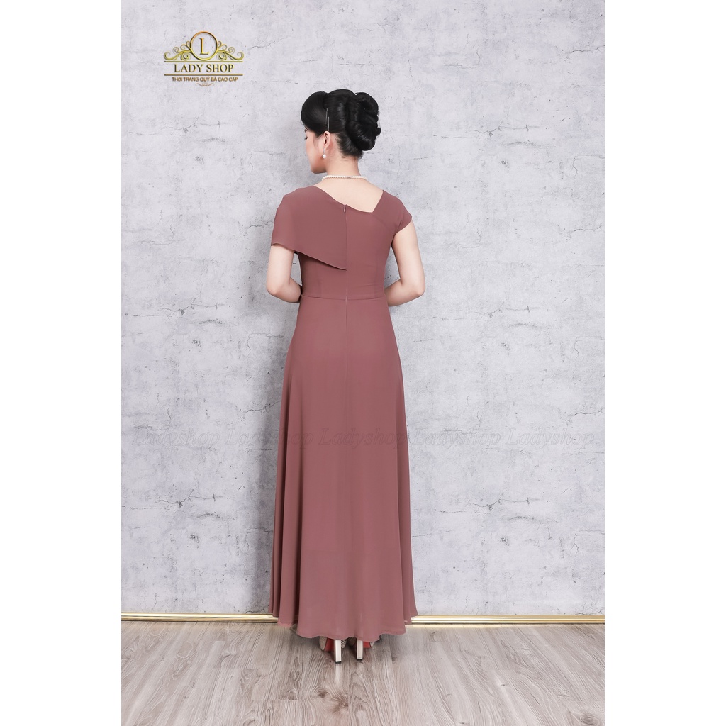 Đầm Maxi dạ hội voan tơ đỏ chéo vai kết trai Ladyshop thời trang trung niên cao cấp T8