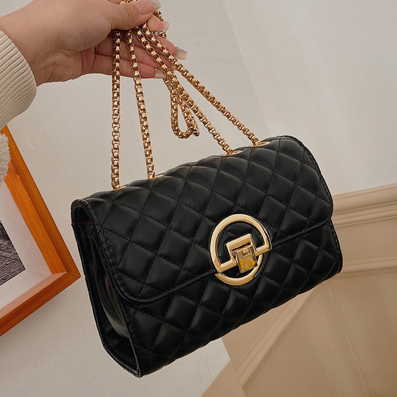 Túi Đeo Vai Màu Đen Phối Dây Xích Thời Trang Cao Cấp Cho Nữ