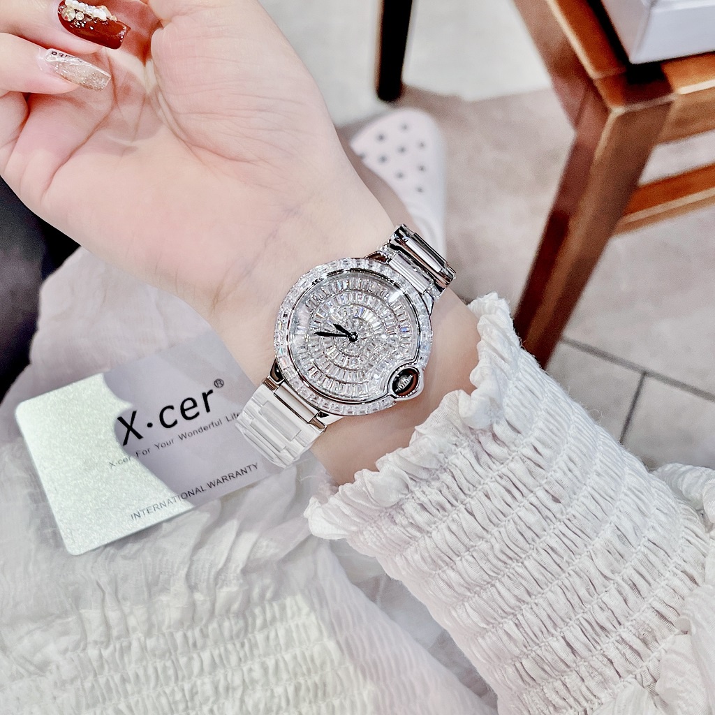 Đồng Hồ Nữ X-cer B0605 Mặt Đính Đá Silver 36mm
