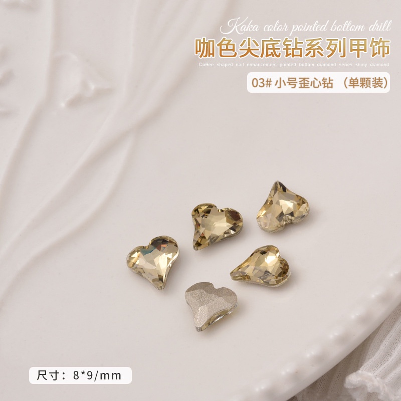 Set 10 viên đá pha lê K9, đá khối pha lê màu vàng nâu, nhiều hình dạng trang trí móng tay nghệ thuật