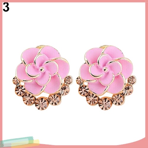 Đôi Khuyên Tai HìNh Hoa Sơn Trà ĐíNh Kim Cương Giả NhiềU MàU ThờI Trang Cho Nữ